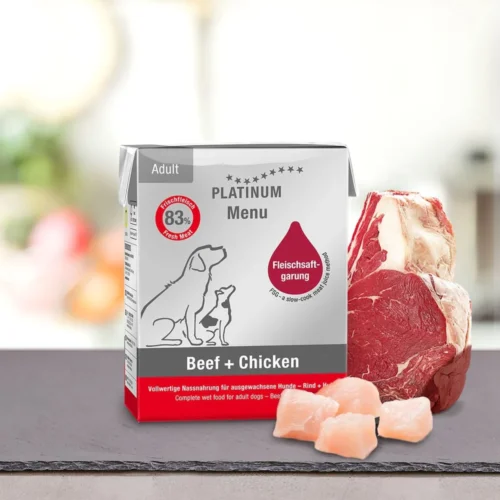 PLATINUM MENU Adult Beef + Chicken - Govedina in piščanec za odrasle pse 185g
