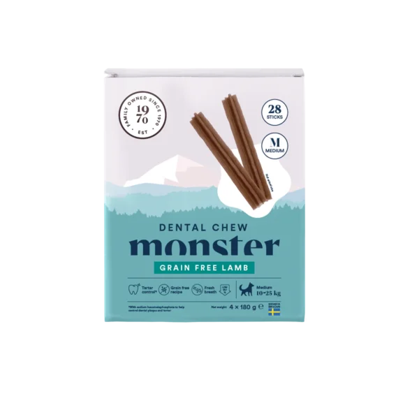 Kartong_20stix_20front_20facing_20M_20Lamb.png MONSTER – DENTAL CHEW LAMB - jagnjetina MEDIUM (mesečno pakiranje)