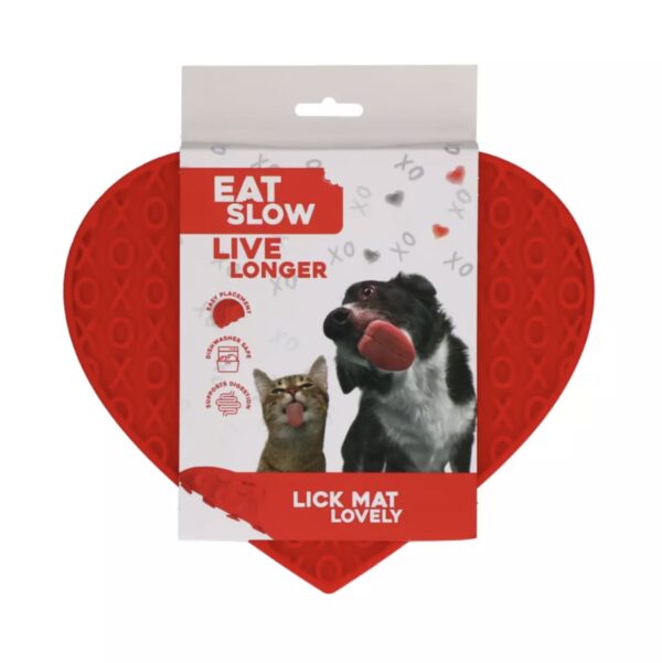 Eat Slow Live Longer Lick Mat Lovely Red - srček podloga