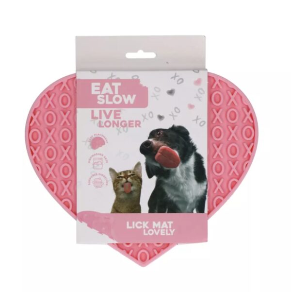 Eat Slow Live Longer Lick Mat Lovely Pink - srček podloga