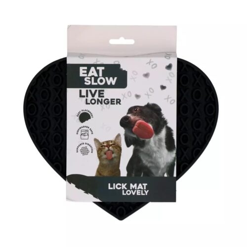 Eat Slow Live Longer Lick Mat Lovely Black - srček podloga