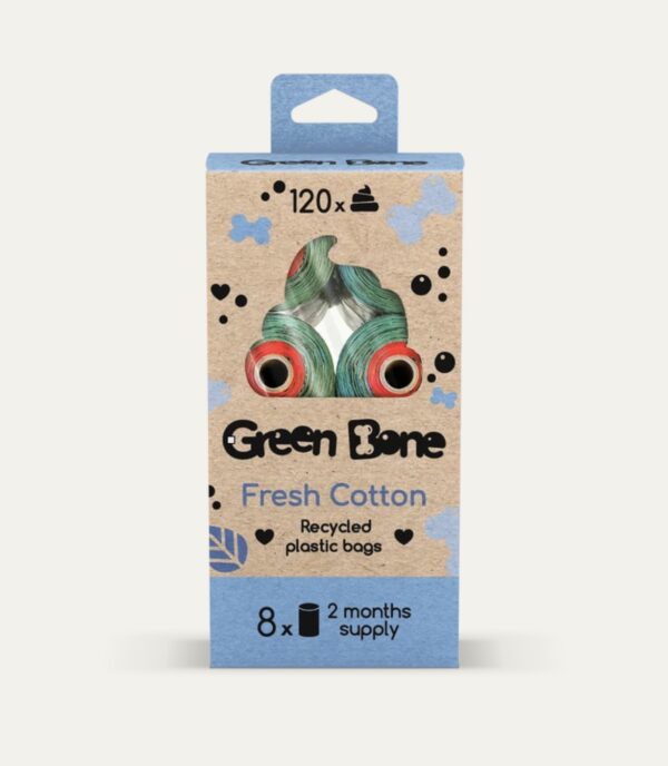 GREEN BONE VREČKE ZA DREKCE Fresh cotton – 8 rolic (120 vrečk)